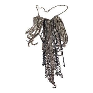 Waterfall Fringe Bib Necklace 19" Cascading Long Chains Crystal Couture Party